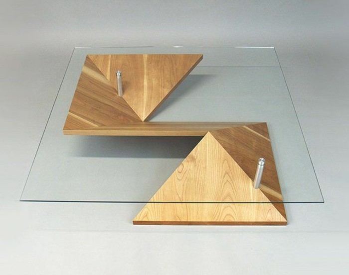 Table basse carrée verre bois
