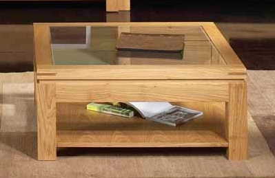Table basse carré bois et verre