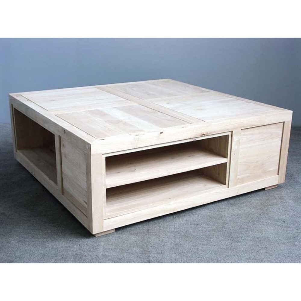 Table basse carrée bois avec tiroir