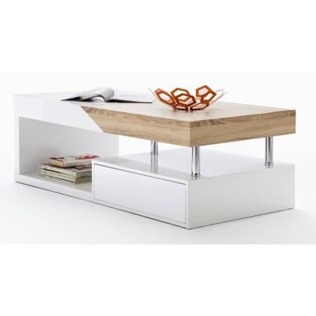 Table basse design blanc laqué/bois cubico 120 cm
