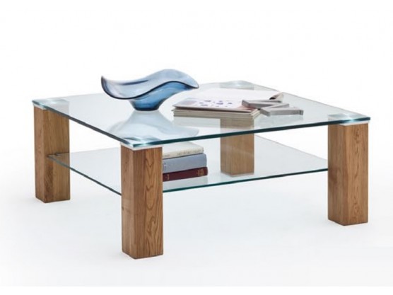 Table basse carrée verre et bois