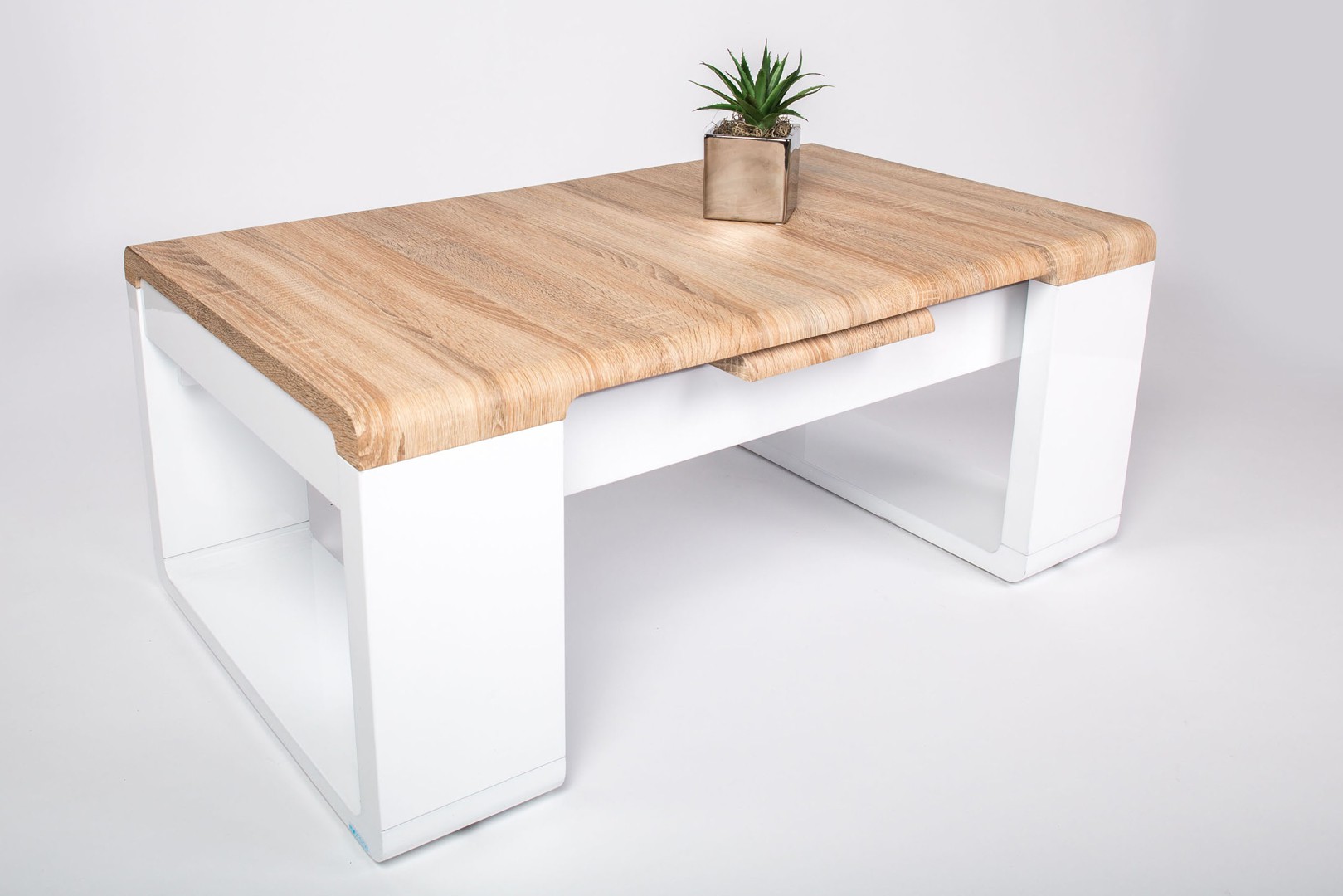 Table basse blanc laque et bois