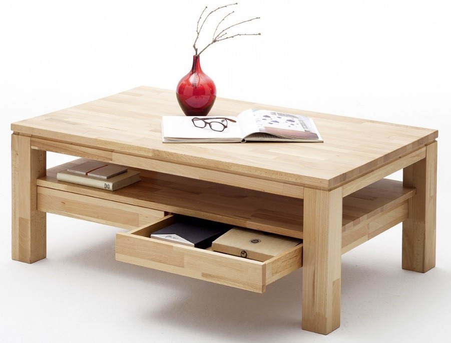 Table basse salon bois avec tiroir