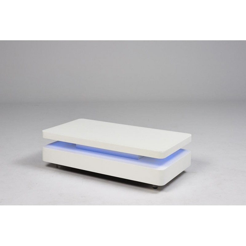 Table basse design grise laqué galet ii lumineuse led