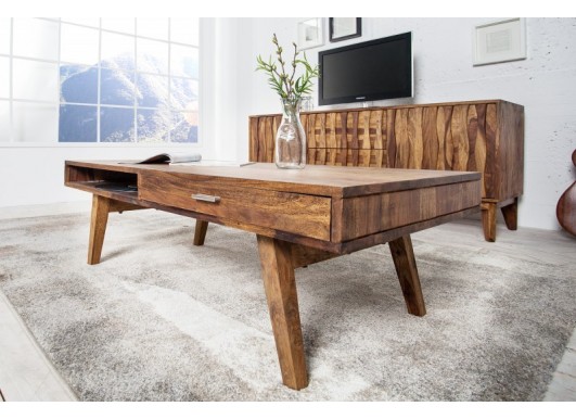 Table basse bois massif avec rangement