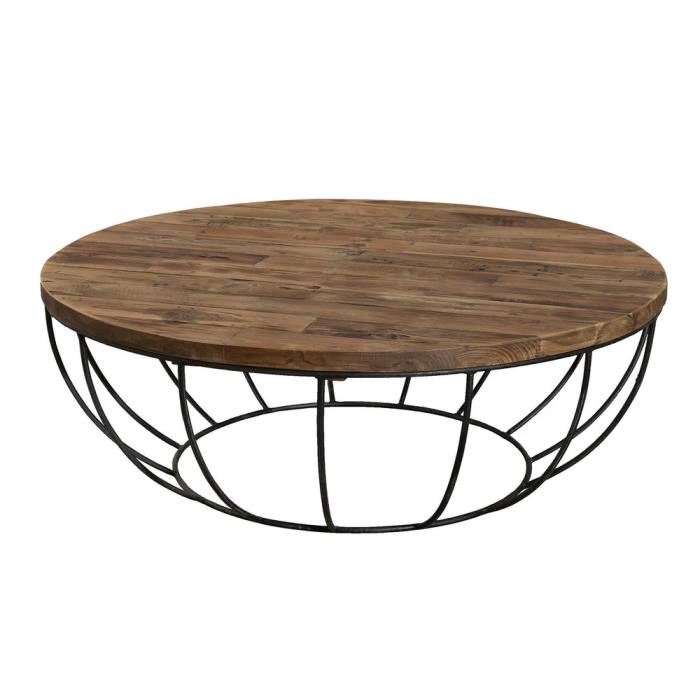 Table basse bois metal rond