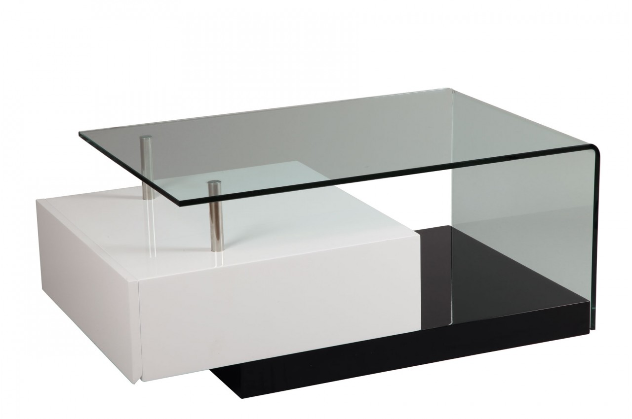 Table basse verre et bois noir
