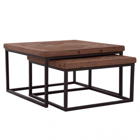 Table basse carré bois et métal