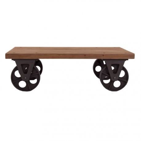 Table basse industrielle à roulettes en bois movea