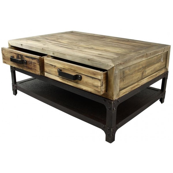 Table basse industriel en bois et métal