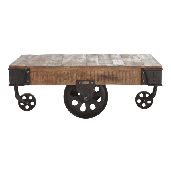 Table basse bois metal roues