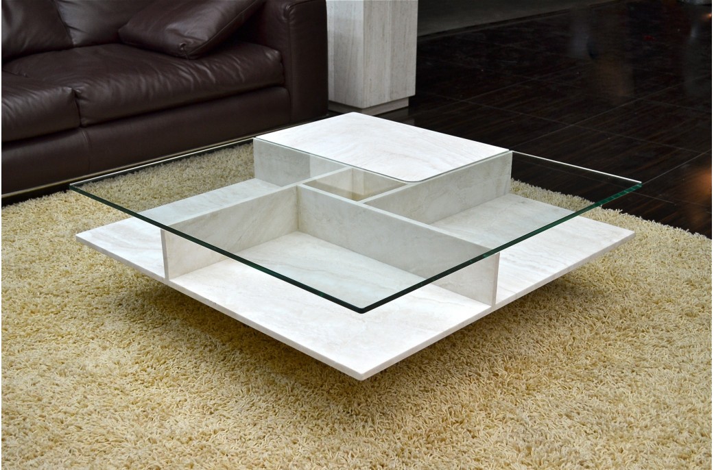 Table basse en verre et pierre