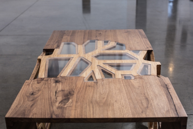 Table basse plexiglas et bois