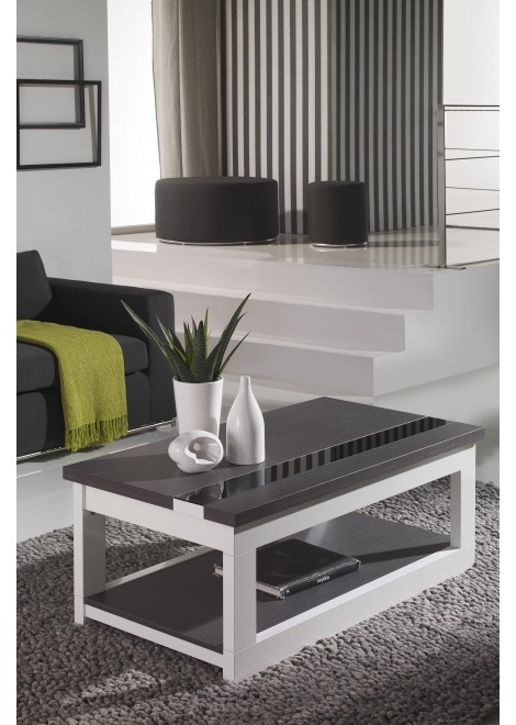 Table basse relevable blanc gris