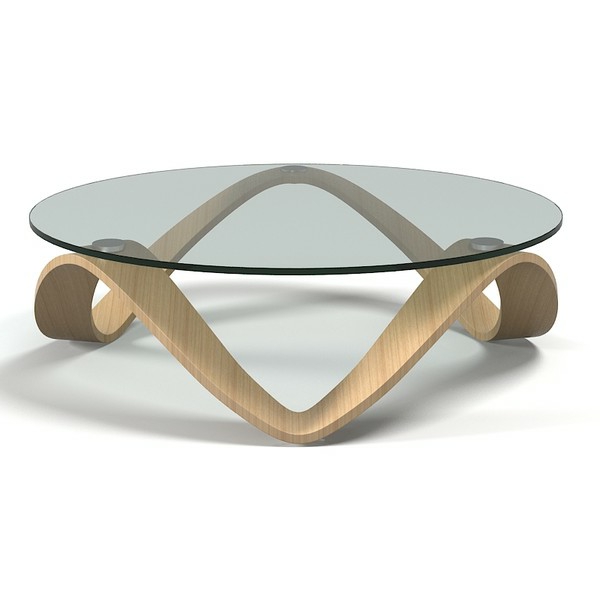 Table basse bois et verre ovale