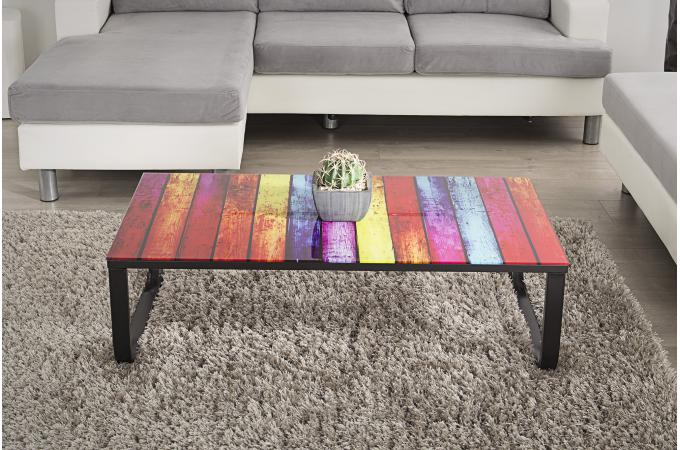 Table basse en verre multicolore