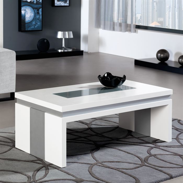 Due-home table basse blanc brillant avec plateau relevable