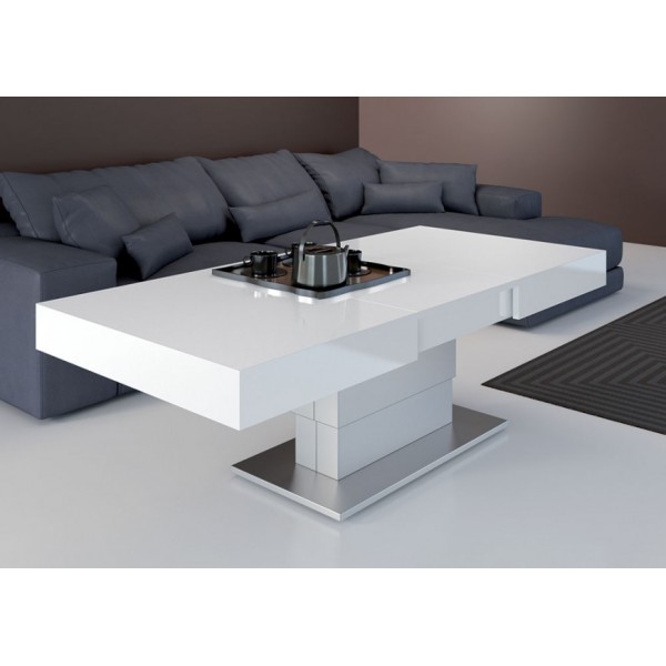 Table basse relevable et extensible blanc laqué