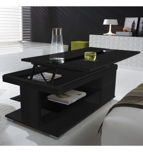 Table basse relevable noir laqué