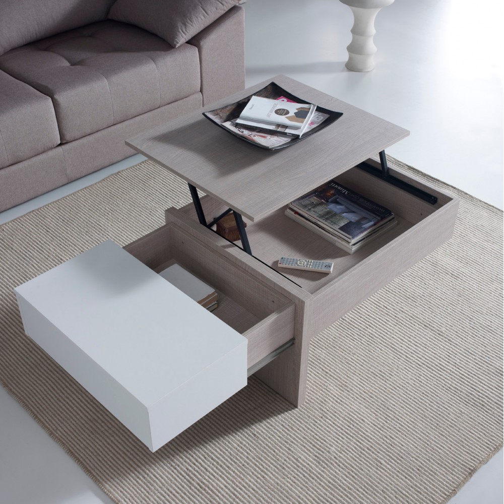 Table basse chene clair relevable