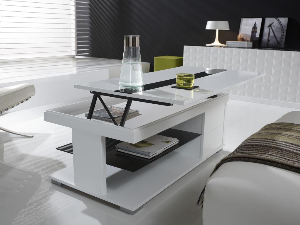 Table basse relevable laqué blanc