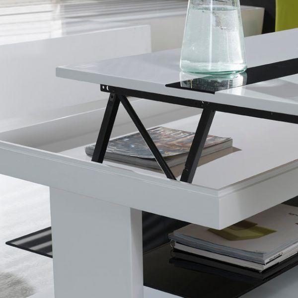 Table basse relevable noir et blanche