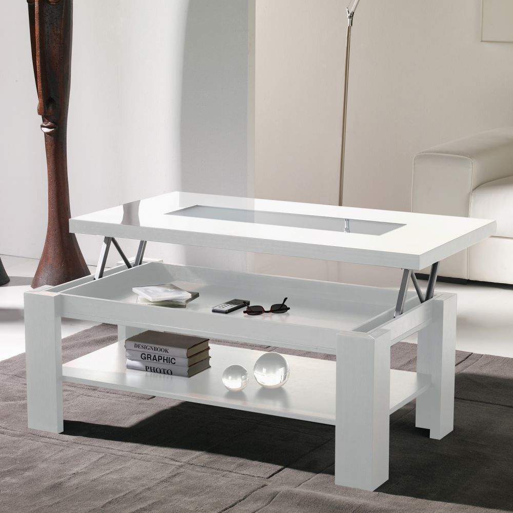 Table basse relevable laqué blanc