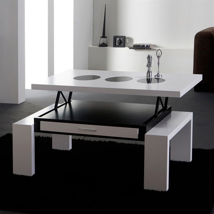 Kendra table basse noire avec plateau relevable