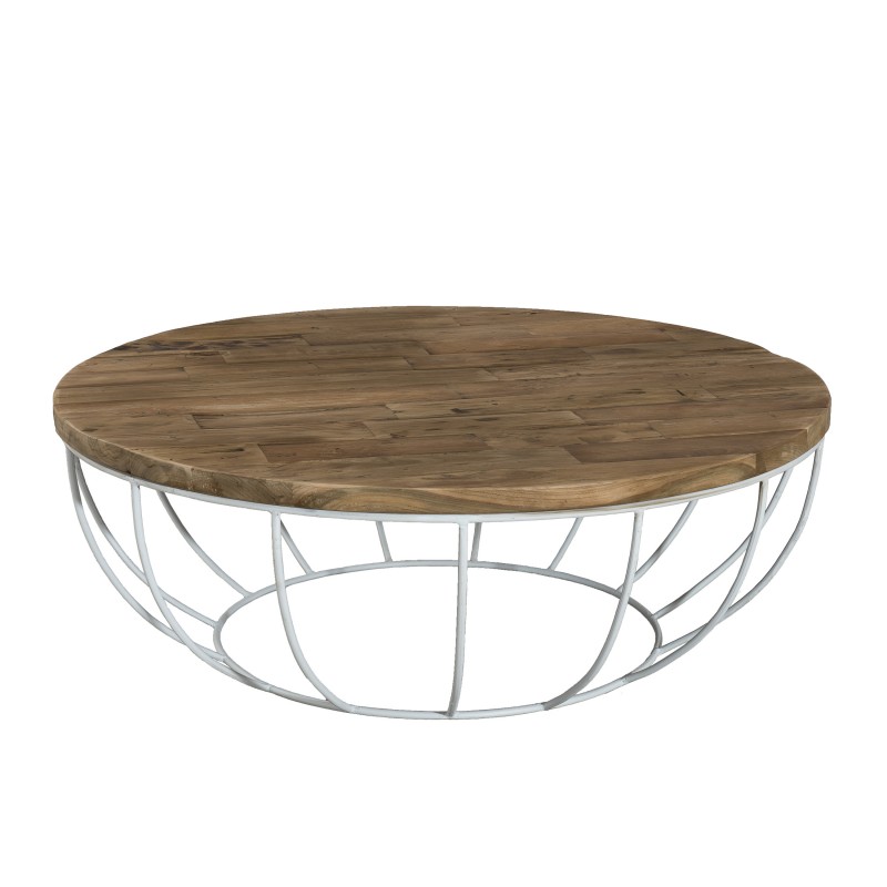 Table basse ronde blanc pied bois
