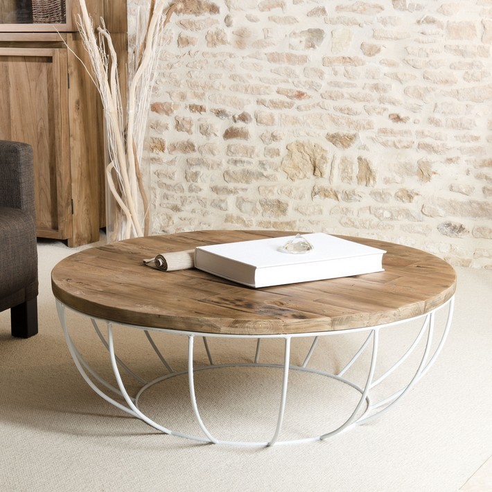 Table basse blanche et bois design