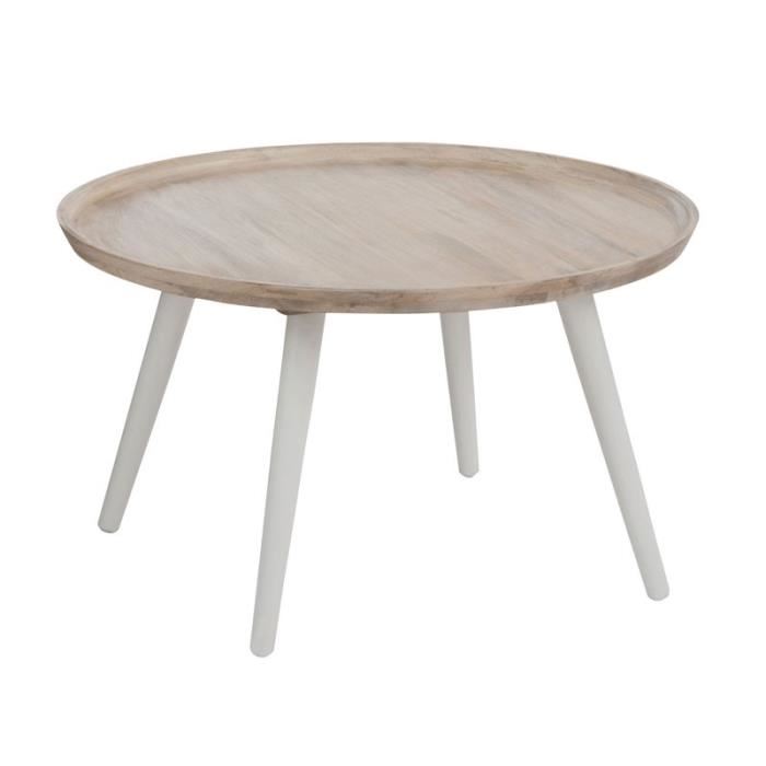 Table basse bois et blanc ronde