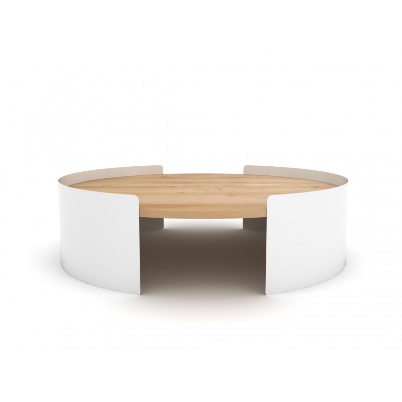 Table basse ronde blanc et bois