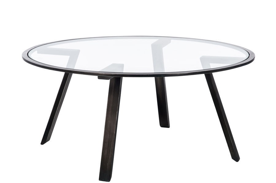 Table basse ronde en verre noir
