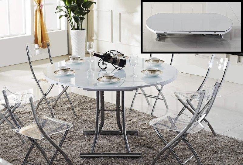 Table basse ronde relevable et extensible saturna blanche