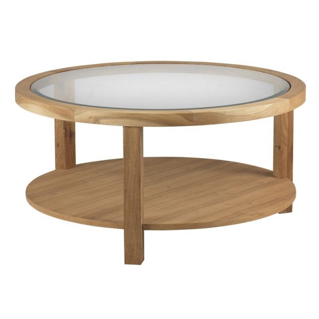 Table basse ronde en verre et bois