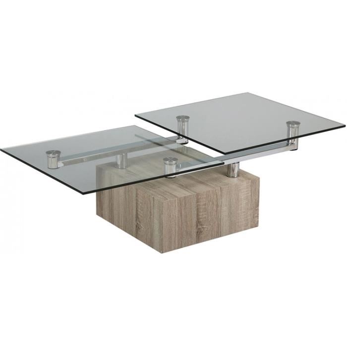 Table basse bois et verre carrée