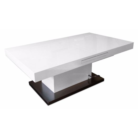Table basse relevable extensible blanc laque
