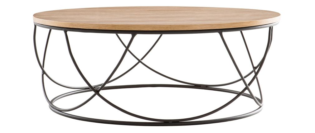 Table basse bois et metal ronde