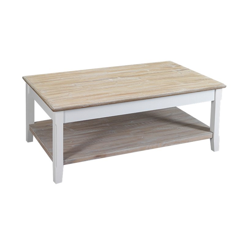 Table basse plateau blanc pieds bois