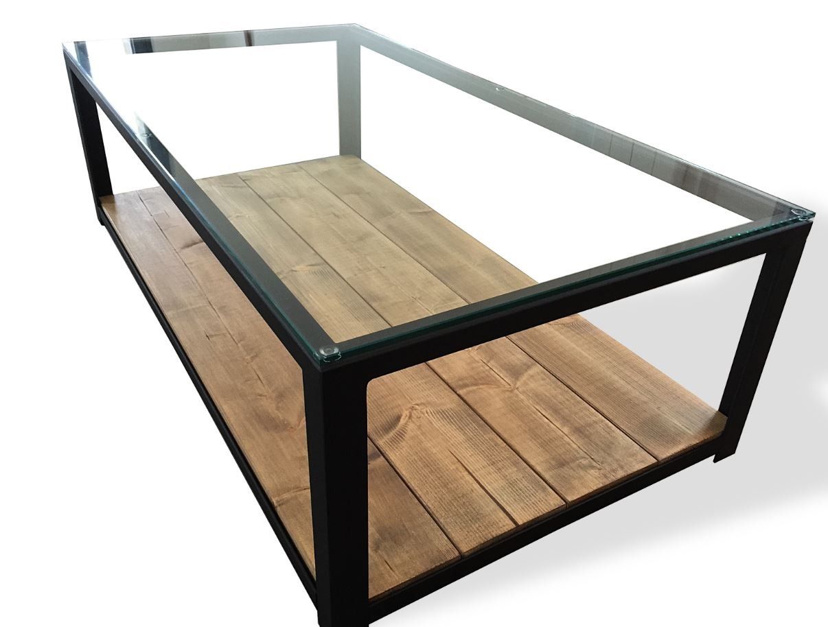 Table basse acier bois verre