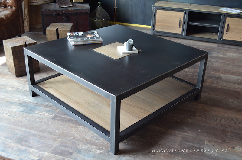 Table basse design acier bois