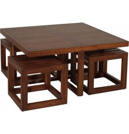 Table basse bois avec tabouret