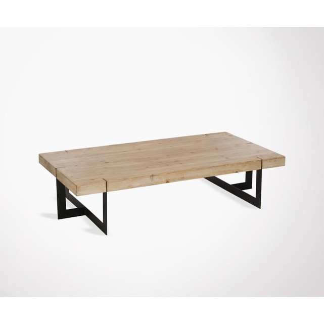 Table basse bois clair métal