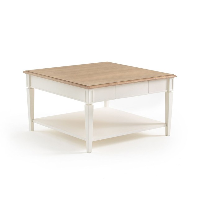 Table basse blanche et bois carrée