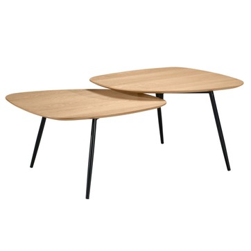Table basse ovale 2 plateaux bois