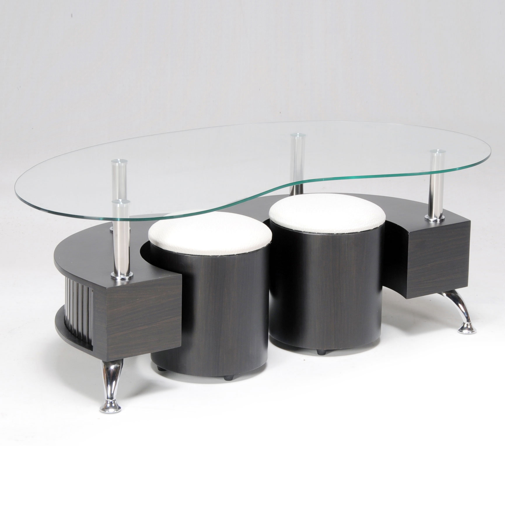 Table basse blanc et bois et verre