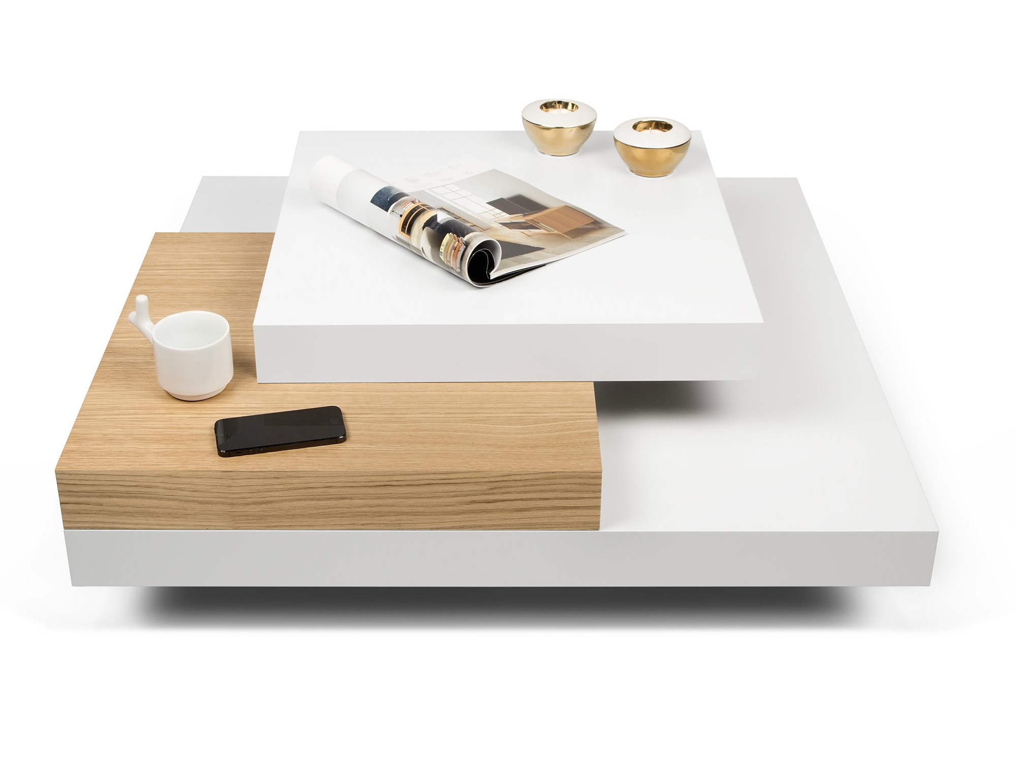 Table basse carree bois et blanc