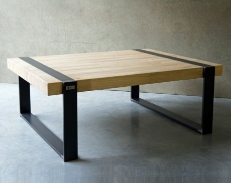 Table basse design rénovée bois et fer