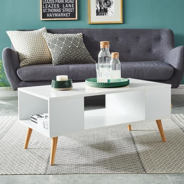 Table basse blanche scandinave rectangulaire