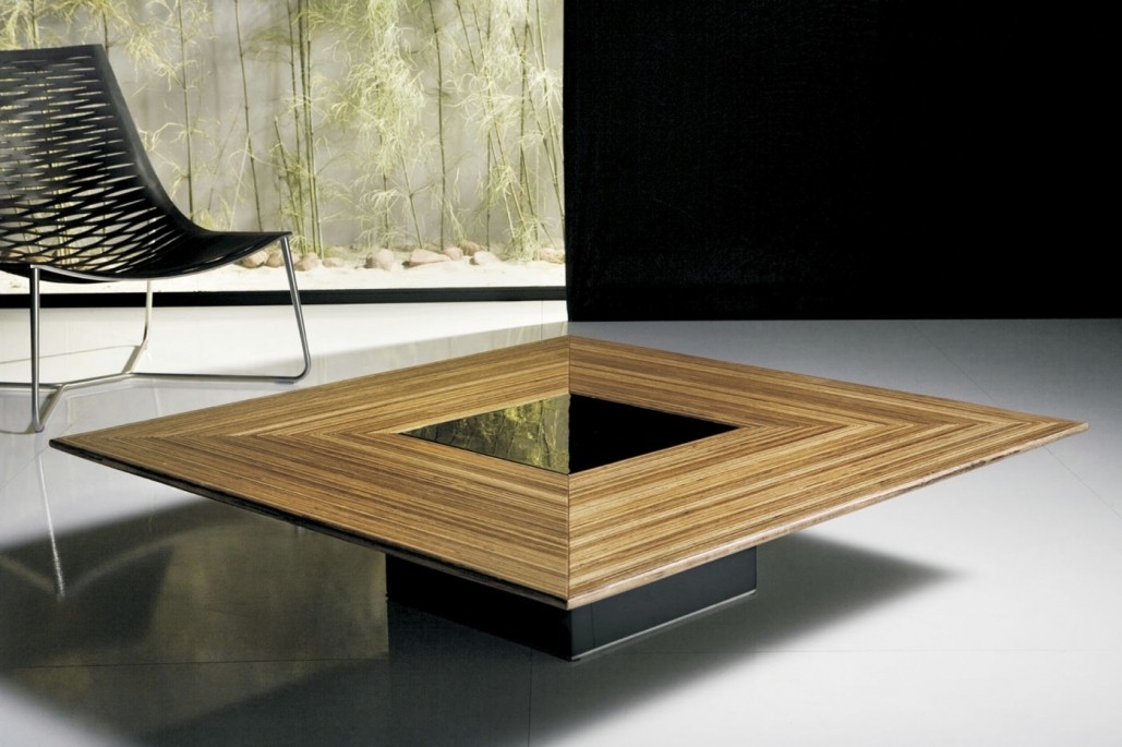 Grande table basse bois et verre